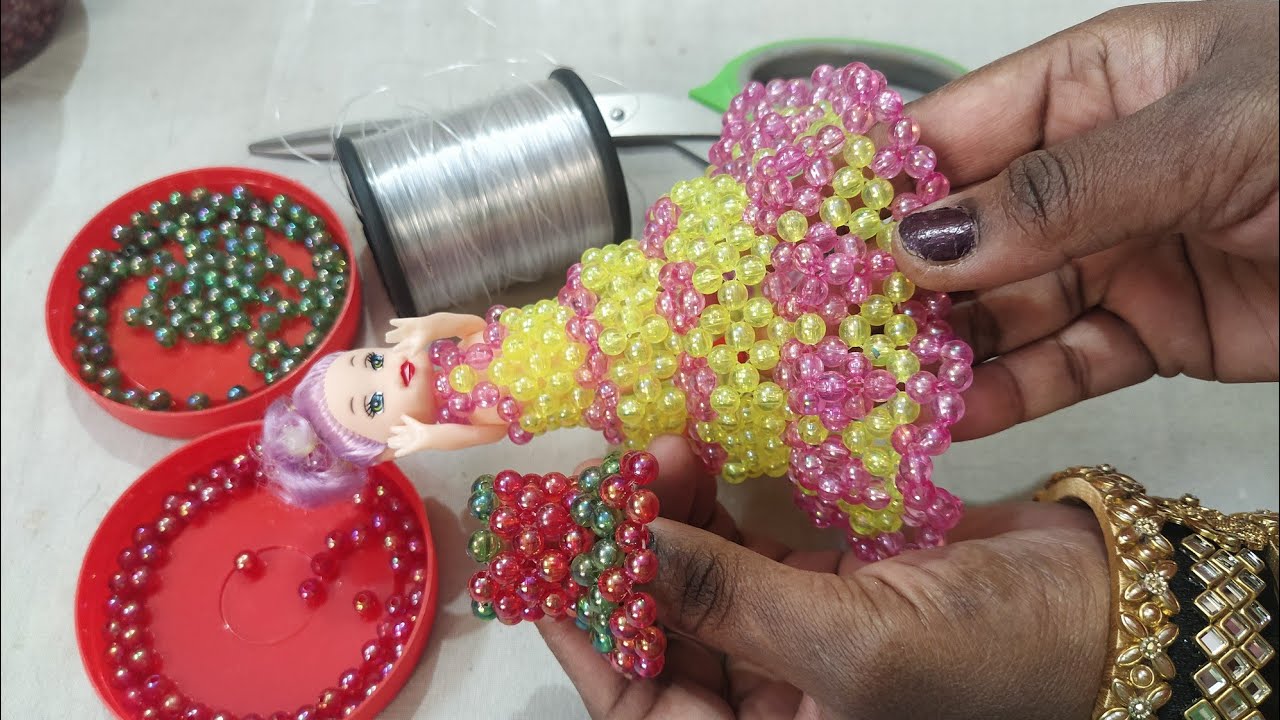 Barbie doll dress making video #1 in telugu || Using Beads || Step by step making tutorial || Smart