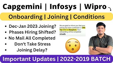 Wipro Capgemini Infosys Joining & Onboarding Shifted Dec-Jan 2023  Delay ? | Know exact info 2022-19