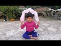 Little kids outdoor fun with balloon !!! Balloon bursting