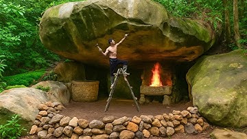 Building a Warm and Cozy Stone Shelter for Survival 1 Year of Bushcraft Living in the Rainforest