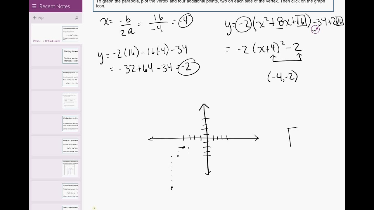 15 04 Graphing A Parabola Of The Form Y Ax 2 Bx C Integer Coefficients Youtube