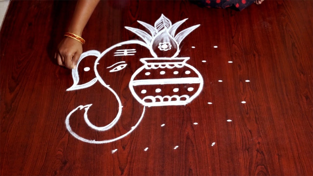 vinayagar kolam with dots ganesh rangoli with dot vinayaka ...