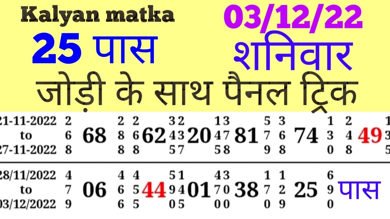Kalyan matka penal trick 03/12/22Kalyan matka guruKalyan chartKalyan matkaKalyan open trick