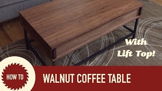 How to make a coffee table out of walnut plywood, aluminum legs and a cool lift top mechanism. More photos and details on this 