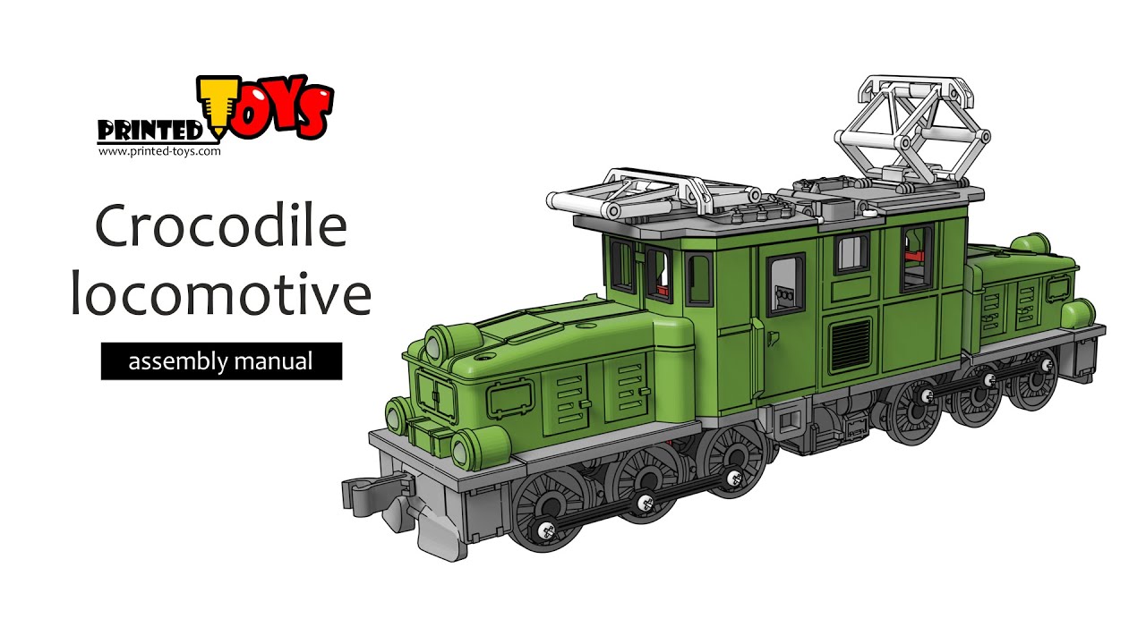 3D printed crocodile locomotive - assembly manual - YouTube