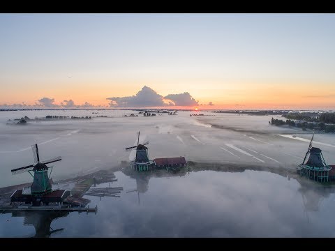 Zaanse Schans Dutch Windmills Drone View