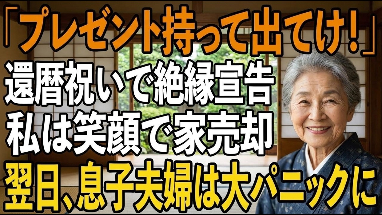 あの日、還暦祝いのレストランの個室で、息子が私に言いました。「プレゼント持って出てけ。」家族のために28年間尽くしてきた私への、その言葉がすべてでした。家の頭金として2500万円を出したことなど、もう忘れてしまったのでしょう。私はただ黙って、差し出した記念品の箱を握りしめていました。「明日の朝一番で出て行ってもらう」と宣言された時、私は静かにはい、と答えました。その時の私の笑顔の意味を、彼ら...