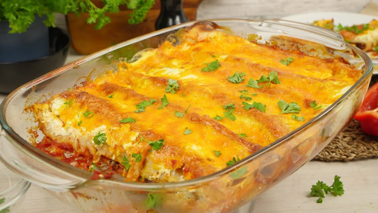 Überbackene Enchiladas mit Hackfleisch-Mais Füllung - YouTube