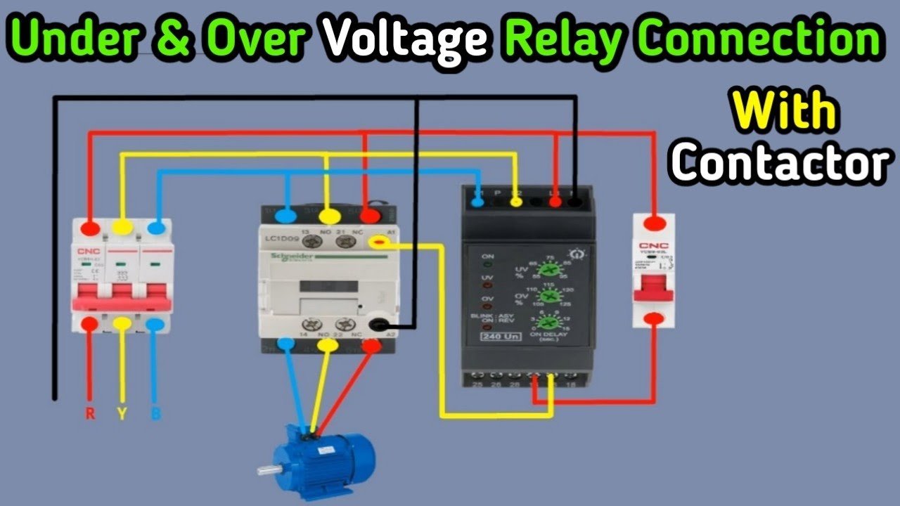 Over voltage. No Voltage relay. Hardwired Control Unit. Four different Types of three-phase connected in practical.