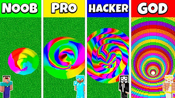 Minecraft Battle: NOOB vs PRO vs HACKER vs GOD: RAINBOW TUNNEL PIT HOUSE BUILD CHALLENGE / Animation