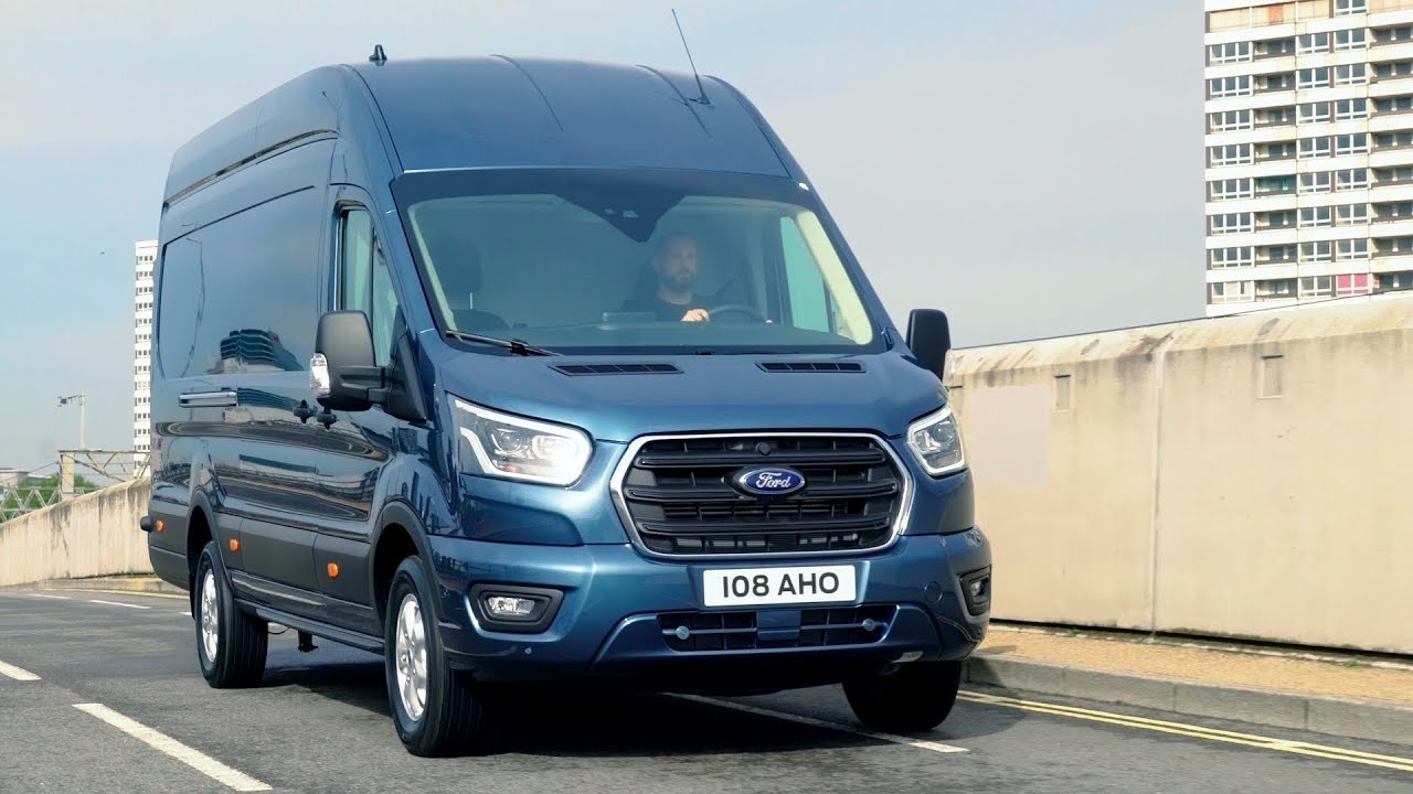 2019 Ford Transit Stratosphere Blue Driving Exterior Interior