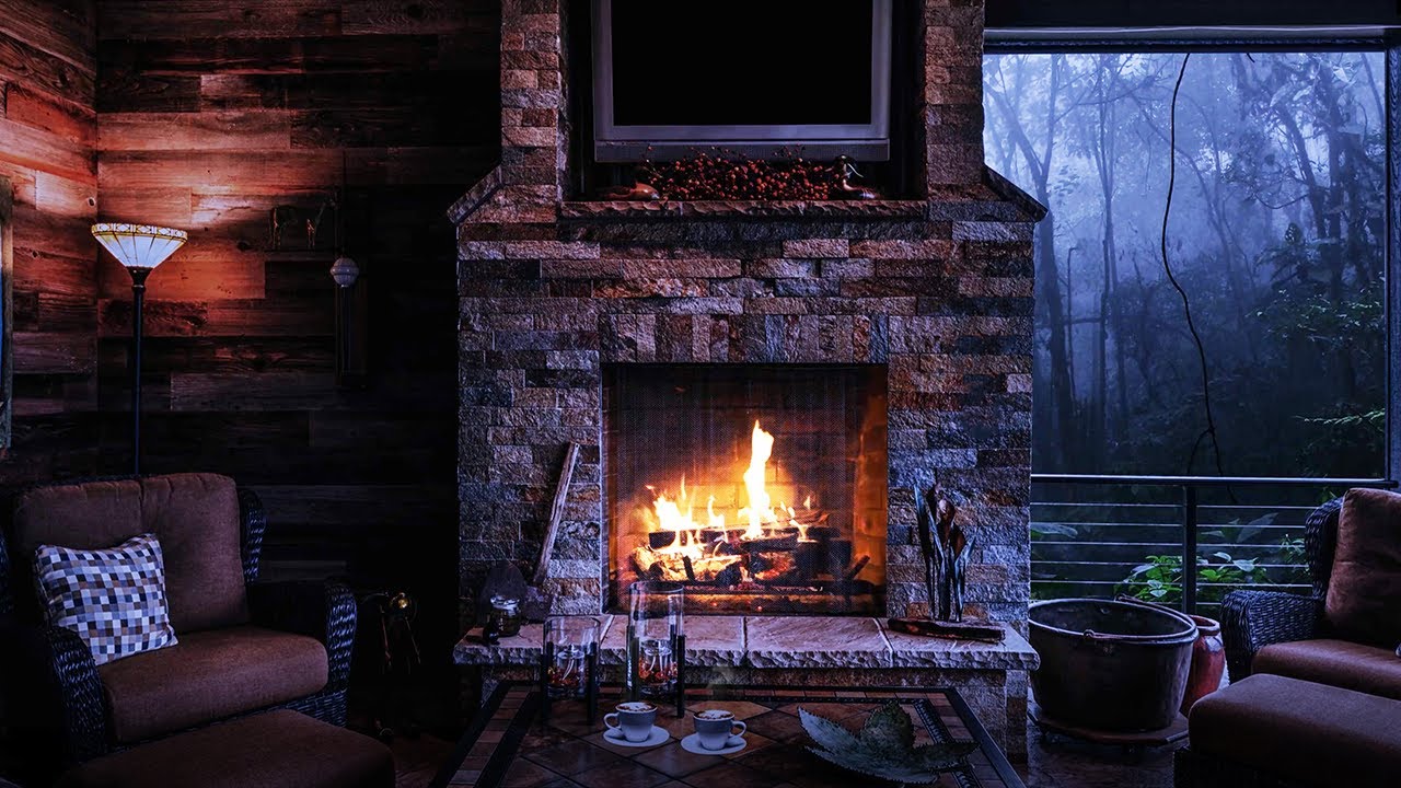 8 Hour Relaxing Rain Sounds & Fireplace Sound For Sleeping 🔥 Cabin