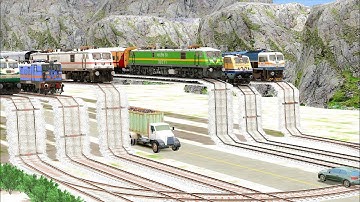 6 Train Double Curve Track Crossing With WAP-9/ WAP4/ WAG-7/ WDM3D/ WDG4 And LHB Coach and ICF Coach