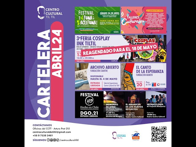 Cartelera Abril 2024 Centro Cultural Tiltil