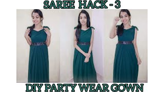 SAREE DRAPING AS PARTY WEAR GOWN WITHOUT SEWING || PART-3 || #shorts #youtubeshorts #trending