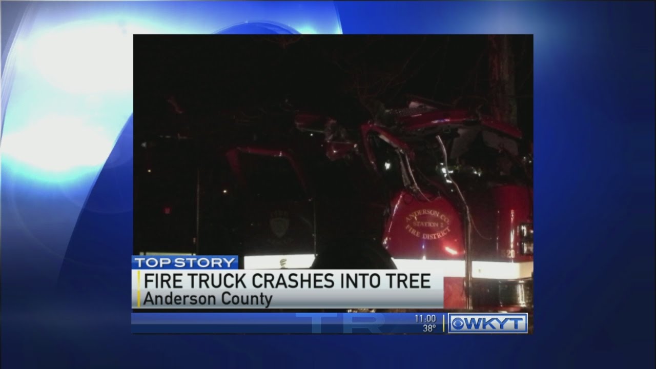 Fire truck crashes into tree - YouTube