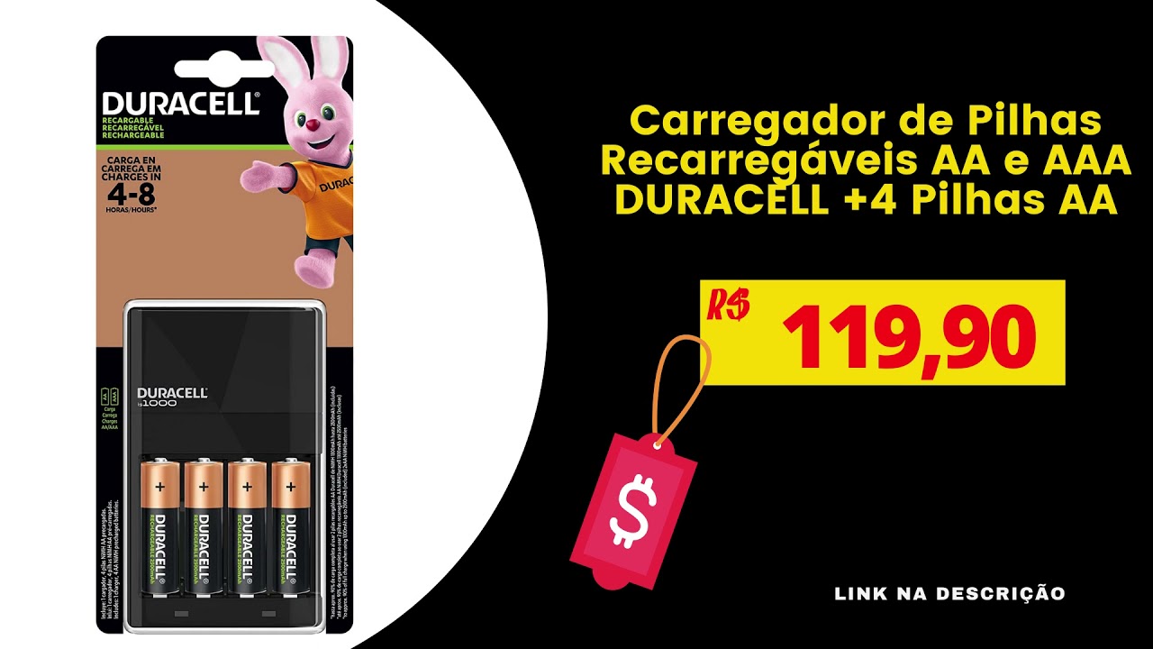 Carregador de Pilhas Recarregáveis AA e AAA DURACELL Com 4 Pilhas AA