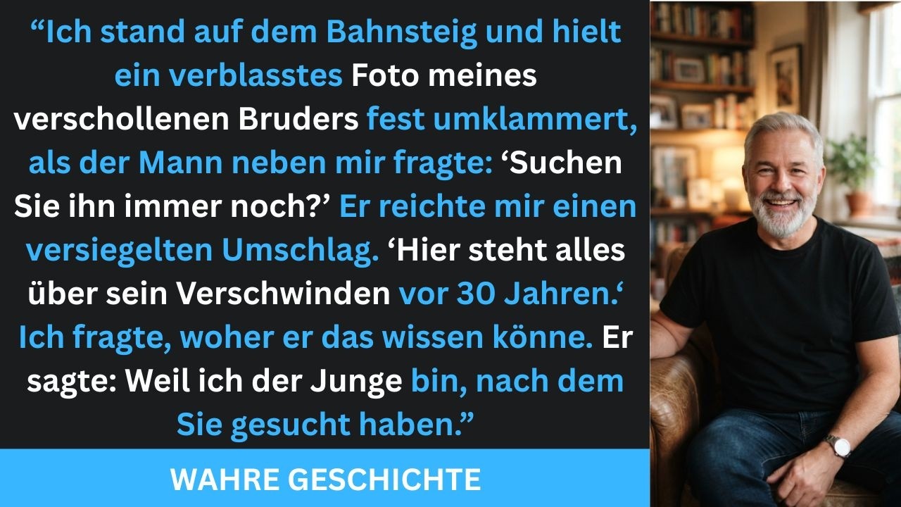 Am Bahnhof, wo ich 30 Jahre lang jeden Sonntag auf meinen verschwundenen kleinen Bruder gewartet habe, legte ein Fremder einen Umschlag auf die Bank und sagte: „Weil ich der Junge bin, nachdem Sie...