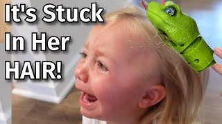 IT'S STUCK IN HER HAIR! How Did This Happen? | Toddler Gets Popular Snake Toy Stuck In Hair!
