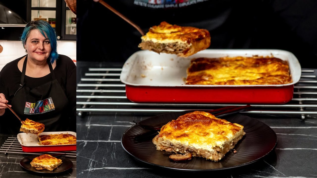 Plăcintă rapidă cu ciuperci, cașcaval, șuncă - cu foi subțiri din comerț | Savori Urbane