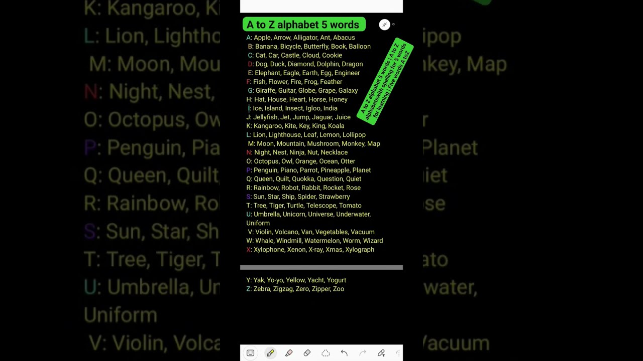 A To Z Alphabet 5 Words Alphabetswith Spelling For Learning Five ToZ