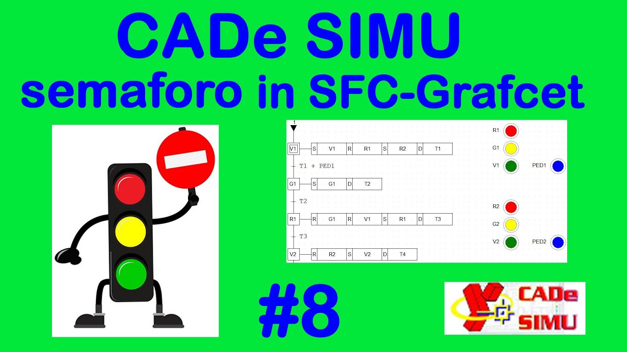 🚦 Simulatore di schemi elettrici CADe SIMU #8 - Linguaggio SFC e programmazione in Grafcet -semaforo