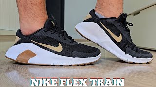 Demonstration of the Nike Flex Train Gold Tennis Shoe | On Feet | Gym/Workout Shoes screenshot 1