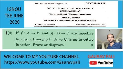 PROOF INJECTIVE | IGNOU MCA | BCA | TEE June 2020 | MCS-013 | DISCRETE MATHEMATICS | Q1d SOLUTION