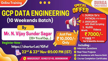 GCP DATA ENGINEERING (10 Weekends Batch) Online Training @ DURGASOFT