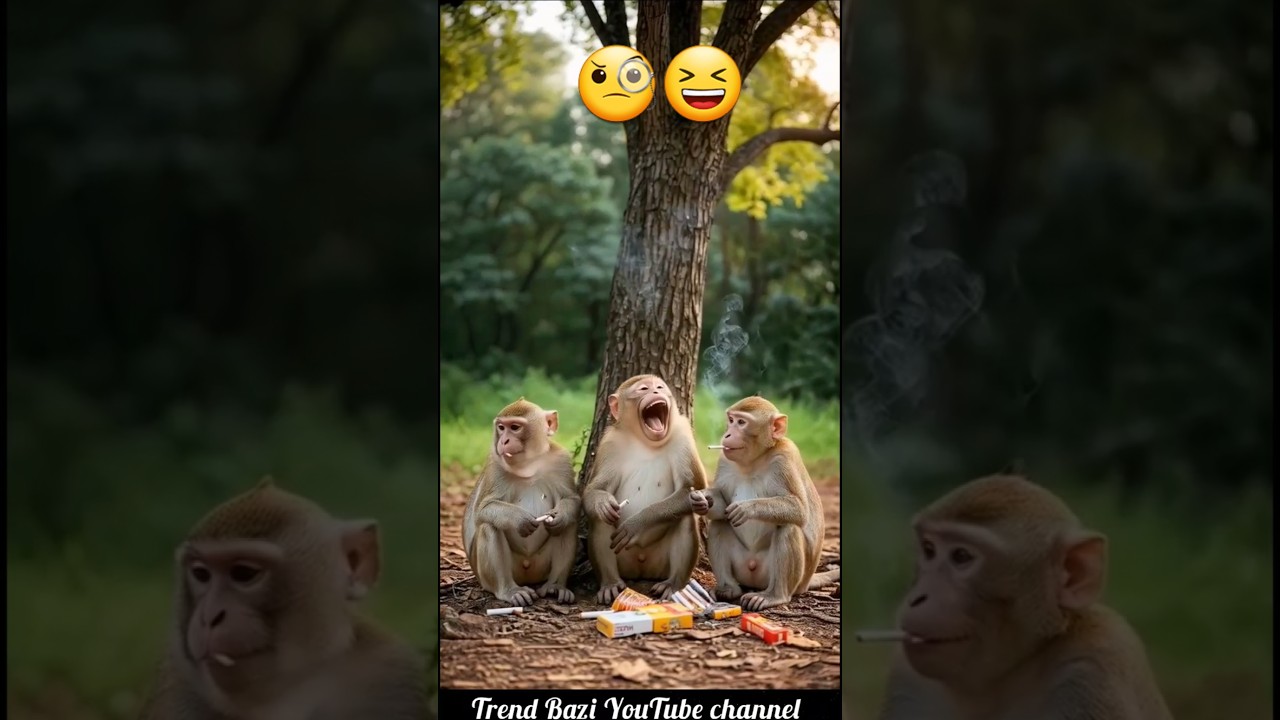 😆 3 Monkeys Sitting Together Smoking Cigarettes | Funny Monkey Video 2025