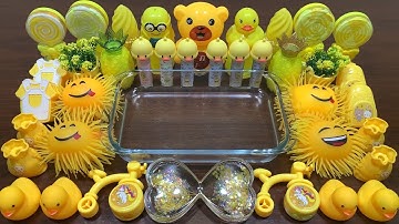 YELLOW SLIME | Mixing Random Things into Clear Slime | Satisfying Slime Videos