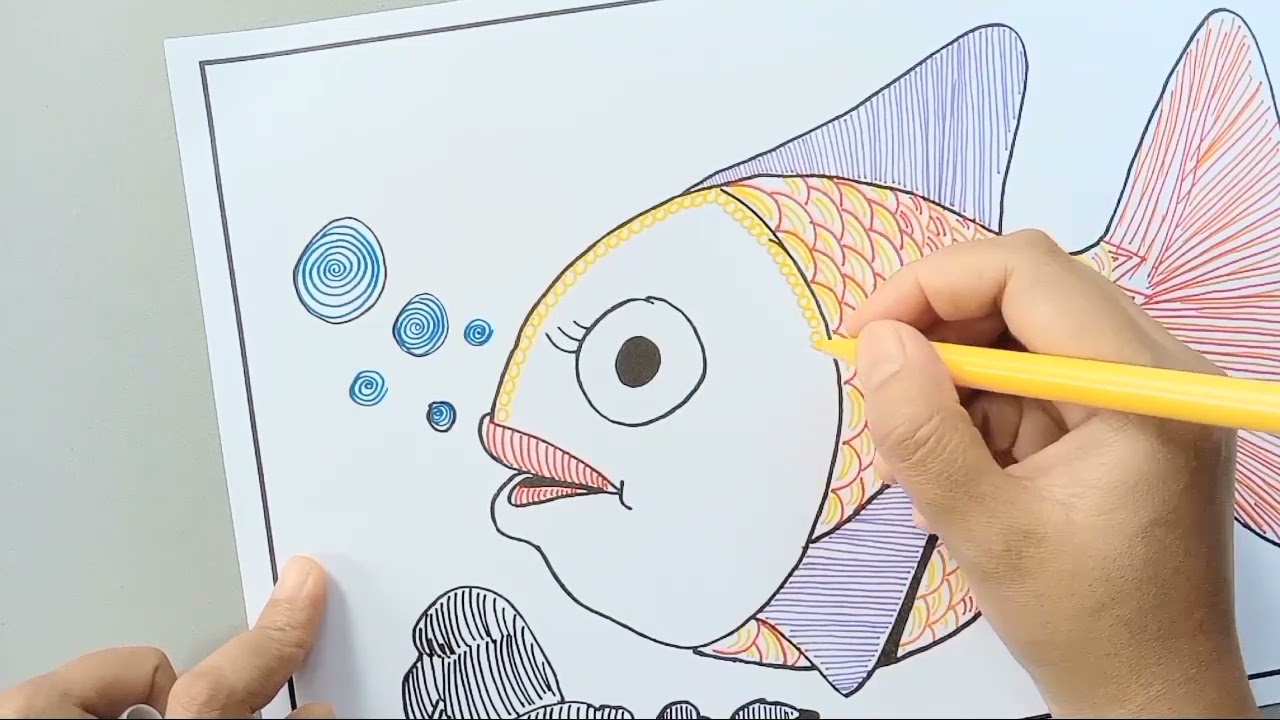 Mengarsir gambar ikan dengan Spidol // Mewarnai dengan Spidol // Patterning // mewarnai dengan Pola