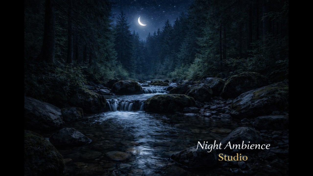 Forest Stream at Night 🌙 Calm Water Sounds with Night Ambience