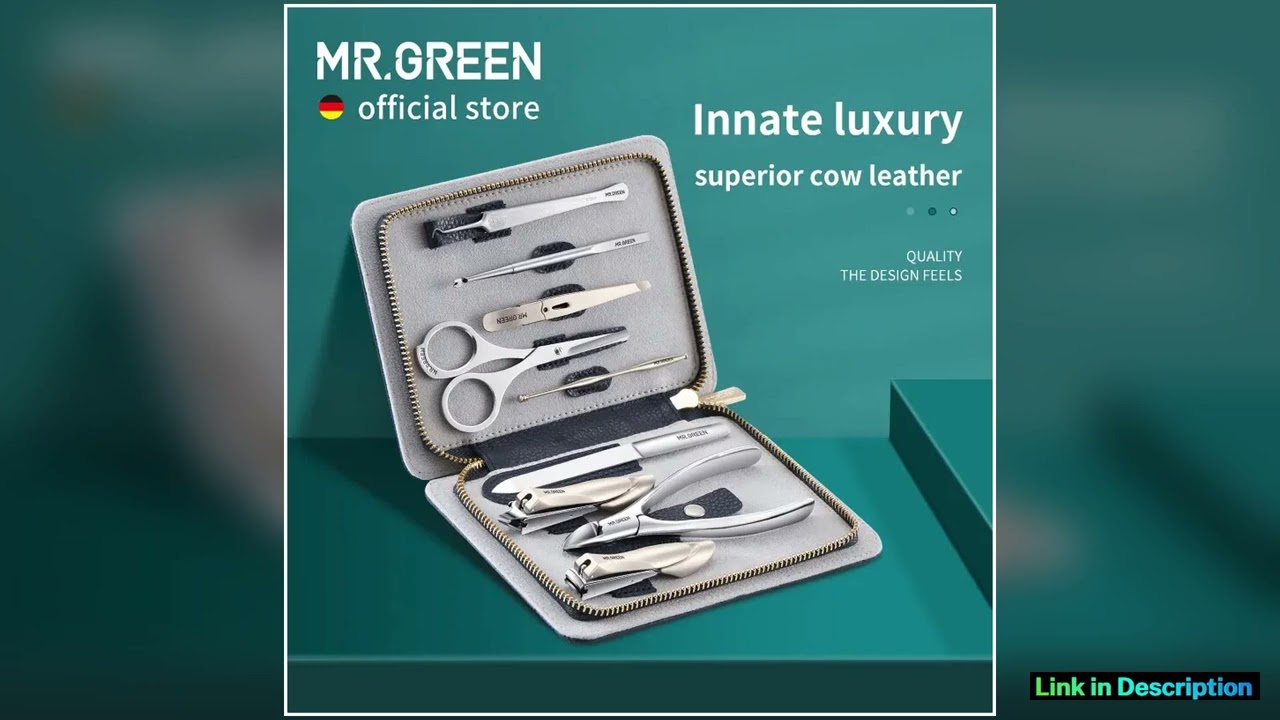 MRGREEN Innate Luxury Manicure Set Scissor Stainless nail clipper Kit full grain cow leather packag