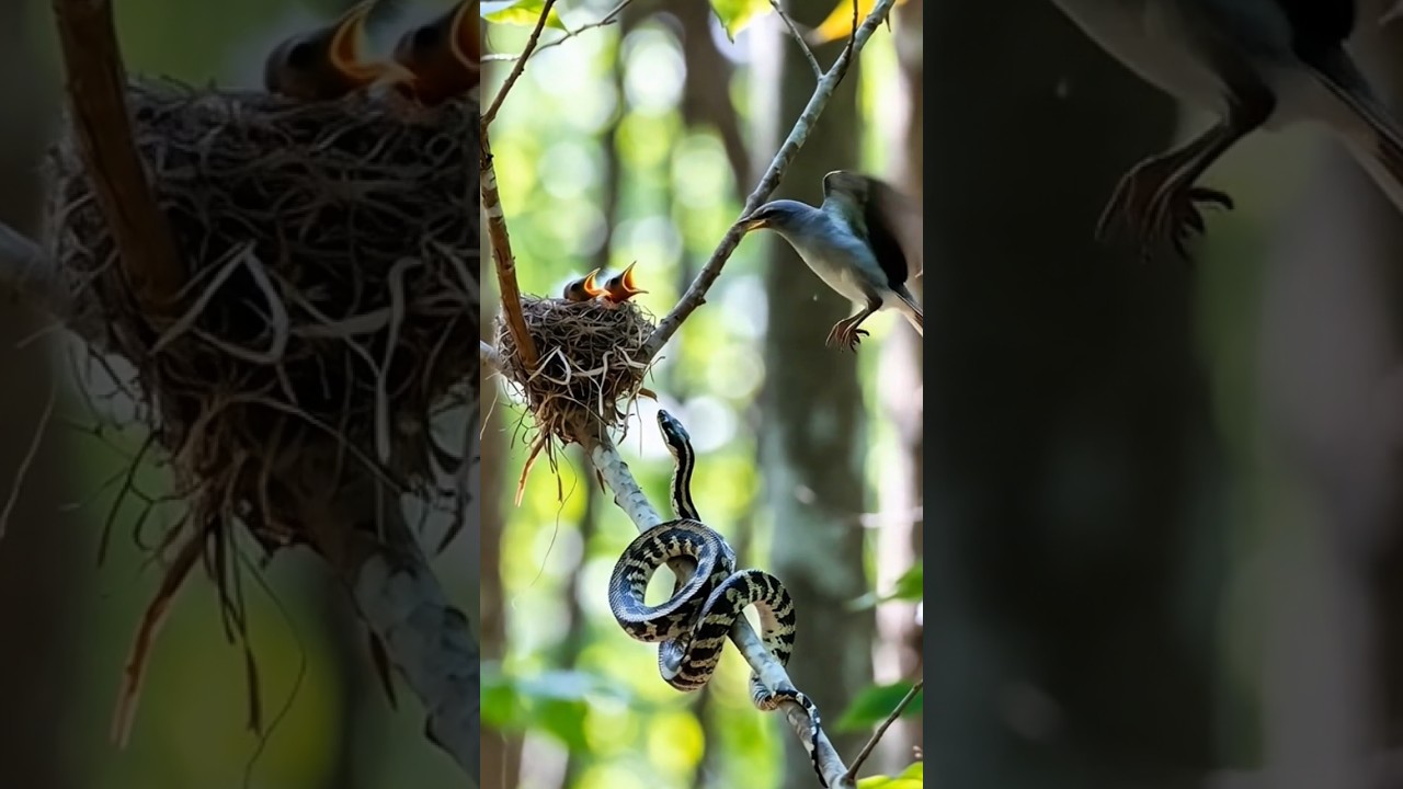 "A snake attacks the nest… but the mother bird’s comeback will shock you! 🐍🕊️ 