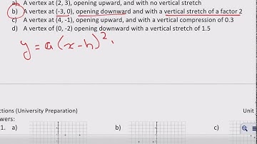 Determining the equation of a parabola given vertex, stretch factor, and direction of opening
