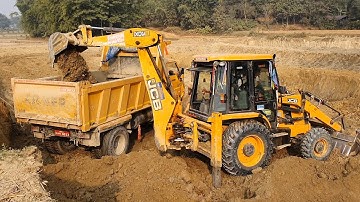 JCB Earth Movers Cutting Soil and Loading in Dump Truck - Dump Truck Carrying Soil - JCB 3DX Video