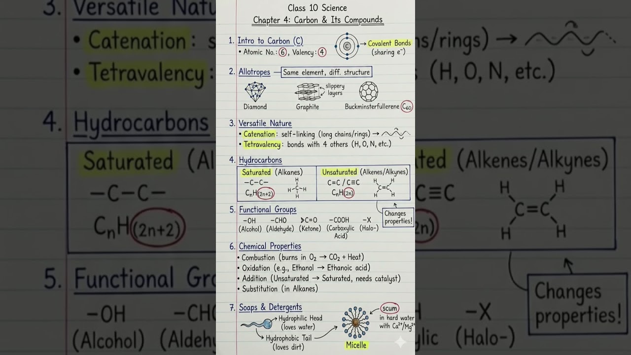 Class 10 Science Chapter 4 Notes - Carbon and Its Compounds