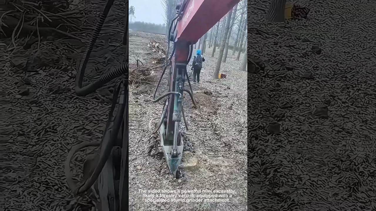 Mini excavator power dislodges stubborn tree root