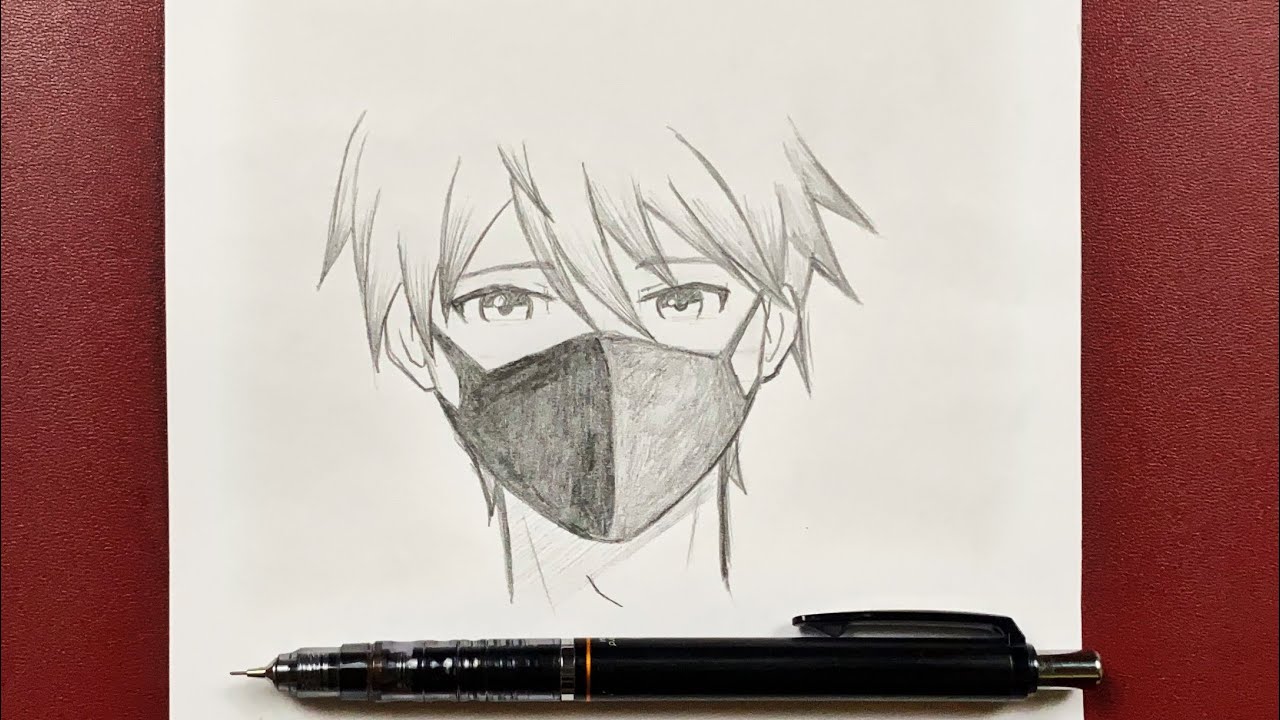 Easy Anime Drawing with pencil sketch / How to draw anime boy wearing a  mask #DrawingTutorial 