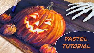 How to Draw a pumpkin using soft pastels || how to paint glowing  candlelight