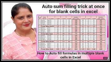 SUM  FOR  BLANK CELLS: Auto sum filling trick at once for blank cells in Excel