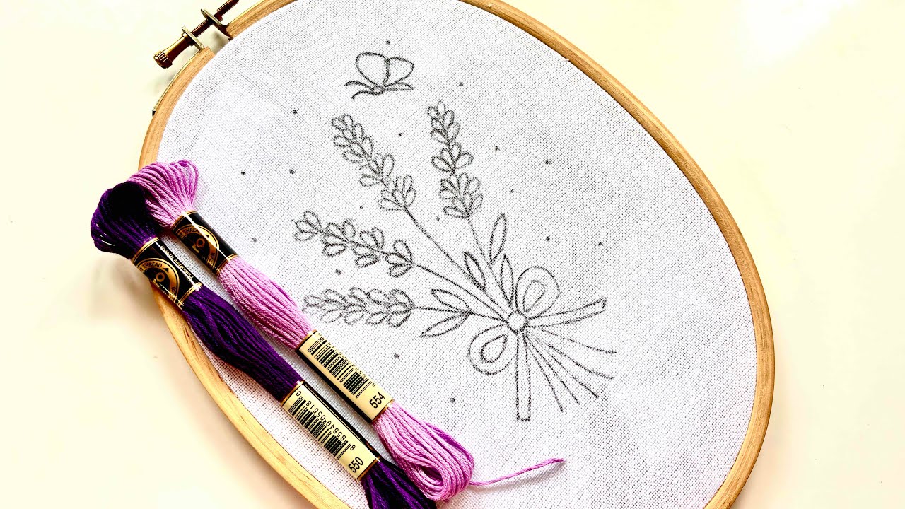 VERY VERY EASY LAVENDER HAND EMBROIDERY DESIGN FOR BEGINNERS 