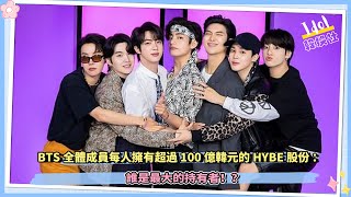 BTS全體成員每人擁有超過100億韓元的HYBE股份，誰是最大的持有者！？