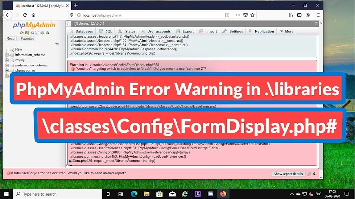 PhpMyAdmin Error Warning in .\libraries\classes\Config\FormDisplay.php#