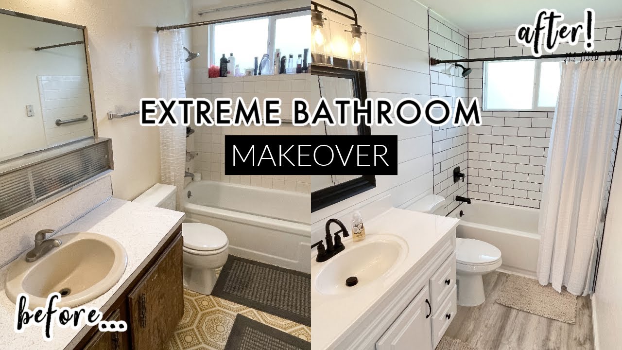 Extreme Bathroom Makeover!! Pt 2 DIY Total Transformation Start to ...