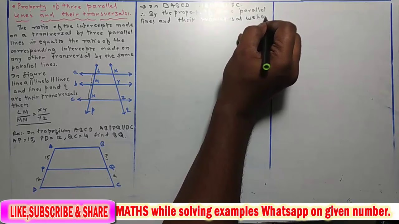 SSC MATHS-II Chapter 1 Property three parallel lines and their transversals Practice set 1.2Part