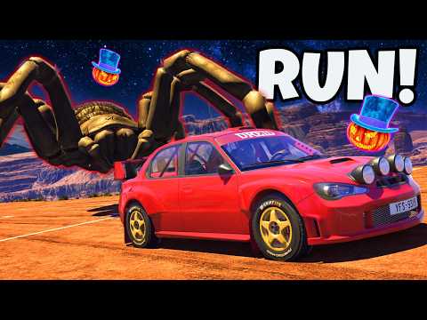 Surviving GIANT SPIDERS & LASER PUMPKIN DRONES in BeamNG Drive!