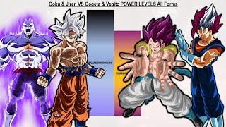 Goku &amp; Jiren VS Gogeta &amp; Vegito POWER LEVELS All Forms - DBS / SDBH