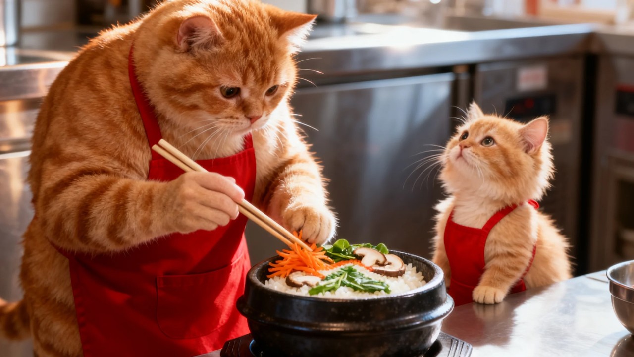 K-FOOD CATS' BATTLE for DAD! 😻🔥👨‍🍳 아빠를 위한 K-푸드 고양이들의 대작전! ねこシェフの挑戦！